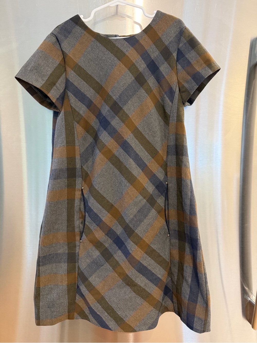 Zara Plaid Short-Sleeve A-Line Dress in Gray, Blue & Brown girls size 9